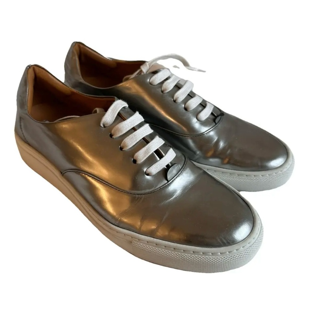 & OTHER STORIES// metallic silver lace up low top sneakers flats leather